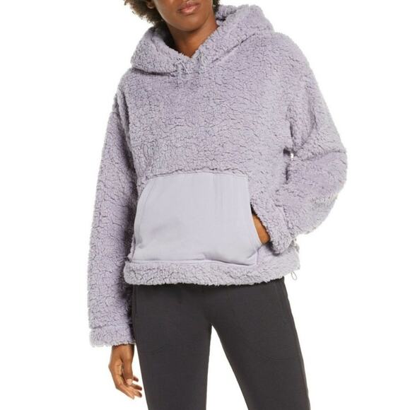 NWT Zella Lavender Cassie Faux Shearling Pullover Hoodie Size Large - Picture 1 of 12